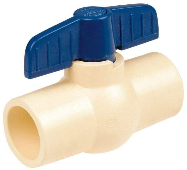 NIBCO - 1-1/4" Pipe, Standard Port, PVC Miniature Ball Valve - 1 Piece, Inline - One Way Flow, FNPT x FNPT Ends, Tee Handle, 150 WOG - USA Tool & Supply