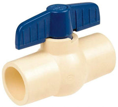 NIBCO - 1-1/4" Pipe, Standard Port, PVC Miniature Ball Valve - 1 Piece, Inline - One Way Flow, FNPT x FNPT Ends, Tee Handle, 150 WOG - USA Tool & Supply