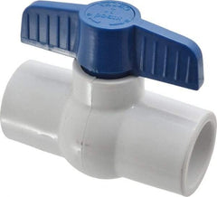 NIBCO - 1" Pipe, Standard Port, PVC Miniature Ball Valve - 1 Piece, Inline - One Way Flow, Solvent x Solvent Ends, Tee Handle, 150 WOG - USA Tool & Supply