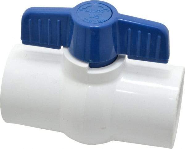 NIBCO - 1-1/2" Pipe, Standard Port, PVC Miniature Ball Valve - 1 Piece, Inline - One Way Flow, Solvent x Solvent Ends, Tee Handle, 150 WOG - USA Tool & Supply