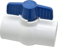 NIBCO - 1-1/2" Pipe, Standard Port, PVC Miniature Ball Valve - 1 Piece, Inline - One Way Flow, Solvent x Solvent Ends, Tee Handle, 150 WOG - USA Tool & Supply
