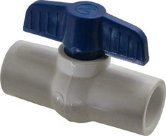 NIBCO - 1/2" Pipe, Standard Port, PVC Miniature Ball Valve - 1 Piece, Inline - One Way Flow, Solvent x Solvent Ends, Tee Handle, 150 WOG - USA Tool & Supply