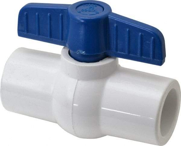 NIBCO - 3/4" Pipe, Standard Port, PVC Miniature Ball Valve - 1 Piece, Inline - One Way Flow, Solvent x Solvent Ends, Tee Handle, 150 WOG - USA Tool & Supply