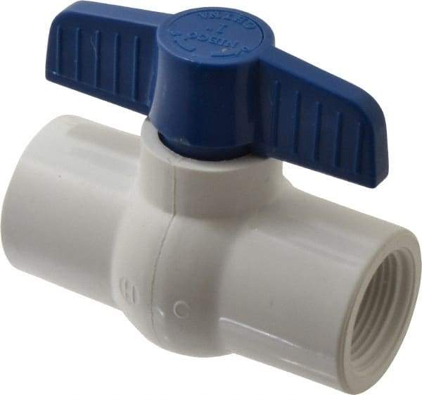 NIBCO - 1" Pipe, Standard Port, PVC Miniature Ball Valve - 1 Piece, Inline - One Way Flow, FNPT x FNPT Ends, Tee Handle, 150 WOG - USA Tool & Supply