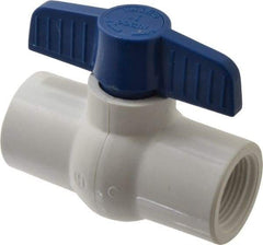 NIBCO - 1" Pipe, Standard Port, PVC Miniature Ball Valve - 1 Piece, Inline - One Way Flow, FNPT x FNPT Ends, Tee Handle, 150 WOG - USA Tool & Supply