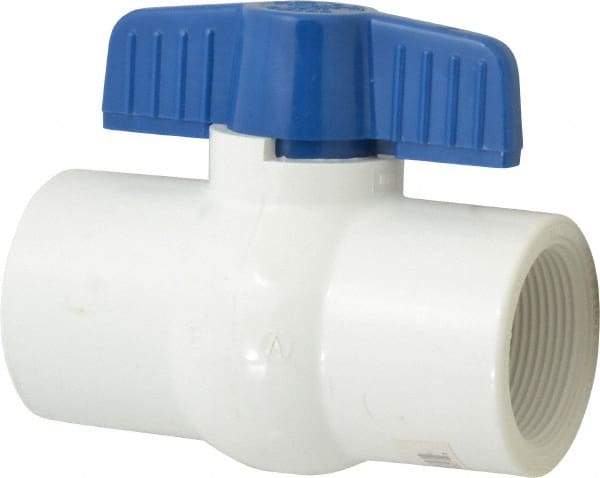 NIBCO - 1-1/2" Pipe, Standard Port, PVC Miniature Ball Valve - 1 Piece, Inline - One Way Flow, FNPT x FNPT Ends, Tee Handle, 150 WOG - USA Tool & Supply