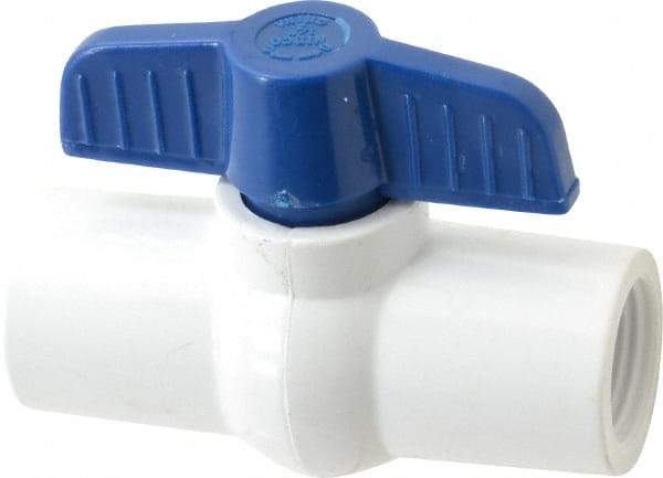 NIBCO - 1/2" Pipe, Standard Port, PVC Miniature Ball Valve - 1 Piece, Inline - One Way Flow, FNPT x FNPT Ends, Tee Handle, 150 WOG - USA Tool & Supply