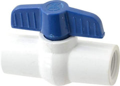 NIBCO - 1/2" Pipe, Standard Port, PVC Miniature Ball Valve - 1 Piece, Inline - One Way Flow, FNPT x FNPT Ends, Tee Handle, 150 WOG - USA Tool & Supply