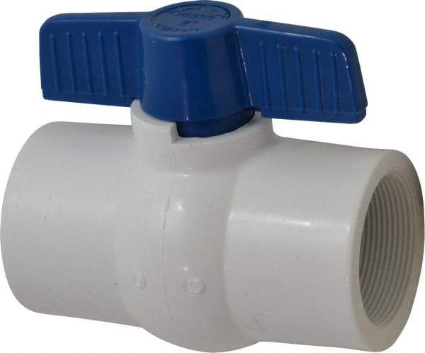 NIBCO - 2" Pipe, Standard Port, PVC Miniature Ball Valve - 1 Piece, Inline - One Way Flow, FNPT x FNPT Ends, Tee Handle, 150 WOG - USA Tool & Supply
