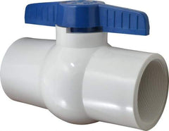 NIBCO - 4" Pipe, Standard Port, PVC Miniature Ball Valve - 1 Piece, Inline - One Way Flow, FNPT x FNPT Ends, Tee Handle, 150 WOG - USA Tool & Supply