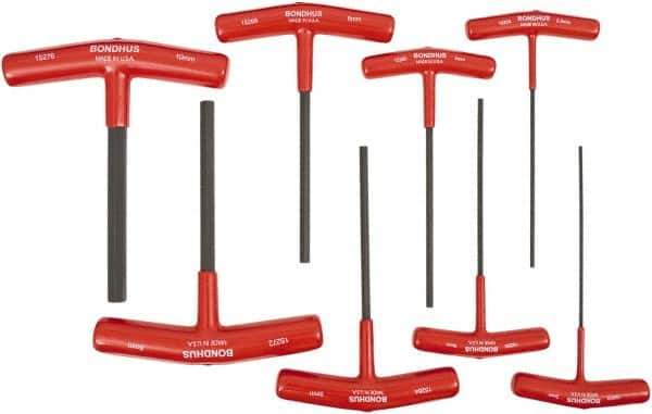 Bondhus - 8 Piece T-Handle Cushion Grip Hex Key Set - Hex Range 2 to 10mm, 6" OAL, Protanium High Torque Steel - USA Tool & Supply