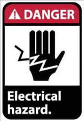 NMC - Accident Prevention Label, Header: DANGER - Legend: Danger - Electrical Hazard, English, Red, Black & White, 5" Long x 3" High, Sign Muscle Finish - USA Tool & Supply