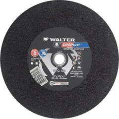 WALTER Surface Technologies - 12" 30 Grit Aluminum Oxide Cutoff Wheel - 3/32" Thick, 1" Arbor, 5,100 Max RPM, Use with Chop Saws - USA Tool & Supply