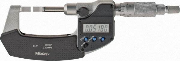 Mitutoyo - 0mm to 25.4mm Electronic Blade Micrometer - 0.003mm Accuracy, 0.75mm Blade Thickness, Ratchet Stop Thimble - USA Tool & Supply