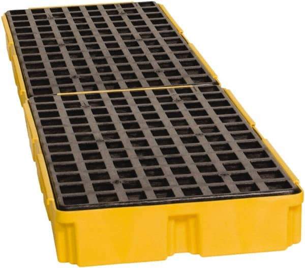 Eagle - 61 Gal Sump, 8,000 Lb Capacity, 4 Drum, Polyethylene Spill Deck or Pallet - 103-1/2" Long x 26-1/2" Wide x 6-1/2" High, Yellow, Drain Included, Low Profile, Vertical, Inline Drum Configuration - USA Tool & Supply