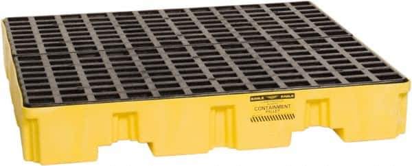 Eagle - 66 Gal Sump, 8,000 Lb Capacity, 4 Drum, Polyethylene Spill Deck or Pallet - 51-1/2" Long x 51-1/2" Wide x 8" High, Yellow, Liftable Fork, Vertical, 2 x 2 Drum Configuration - USA Tool & Supply