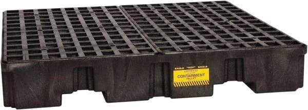 Eagle - 66 Gal Sump, 8,000 Lb Capacity, 4 Drum, Polyethylene Spill Deck or Pallet - 51-1/2" Long x 51-1/2" Wide x 8" High, Black, Liftable Fork, Vertical, 2 x 2 Drum Configuration - USA Tool & Supply