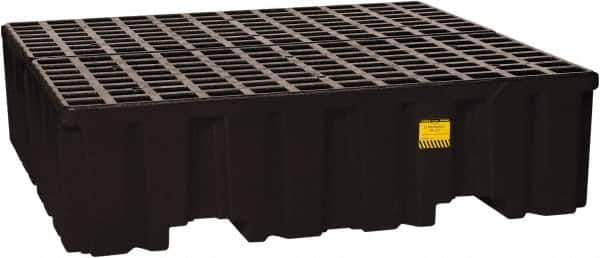 Eagle - 132 Gal Sump, 8,000 Lb Capacity, 4 Drum, Polyethylene Spill Deck or Pallet - 52-1/2" Long x 51-1/2" Wide x 13-3/4" High, Black, Liftable Fork, Vertical, 2 x 2 Drum Configuration - USA Tool & Supply