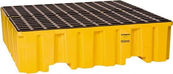 Eagle - 132 Gal Sump, 8,000 Lb Capacity, 4 Drum, Polyethylene Spill Deck or Pallet - 52-1/2" Long x 51-1/2" Wide x 13-3/4" High, Yellow, Liftable Fork, Vertical, 2 x 2 Drum Configuration - USA Tool & Supply