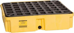 Eagle - 12 Gal Sump, 2,000 Lb Capacity, 1 Drum, Polyethylene Spill Deck or Pallet - 26-1/4" Long x 26" Wide x 6-1/2" High, Yellow, Drain Included, Low Profile, Vertical, Inline Drum Configuration - USA Tool & Supply