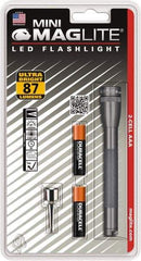 Mag-Lite - Clear LED Bulb, 111 Lumens, Mini Flashlight - Gray Aluminum Body, 2 AAA Alkaline Batteries Included - USA Tool & Supply
