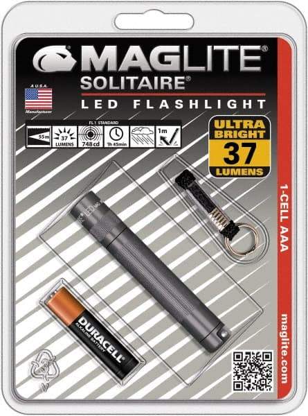 Mag-Lite - Clear LED Bulb, 47 Lumens, Mini Flashlight - Gray Aluminum Body, 1 AAA Alkaline Battery Included - USA Tool & Supply