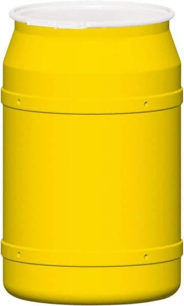 Eagle - 55 Gallon Yellow Cylindrical Polyethylene Open Head Drum - 36-3/8" High x 23" Diam - USA Tool & Supply