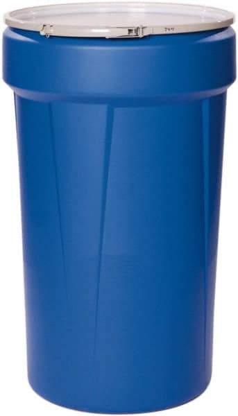 Eagle - 55 Gallon Blue Tapered Cylinder Polyethylene Open Head Drum - 39-1/8" High x 23-3/4" Diam - USA Tool & Supply