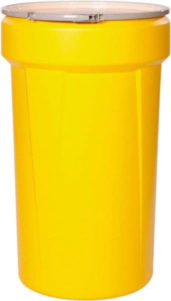 Eagle - 55 Gallon Yellow Tapered Cylinder Polyethylene Open Head Drum - 39-1/8" High x 23-3/4" Diam - USA Tool & Supply