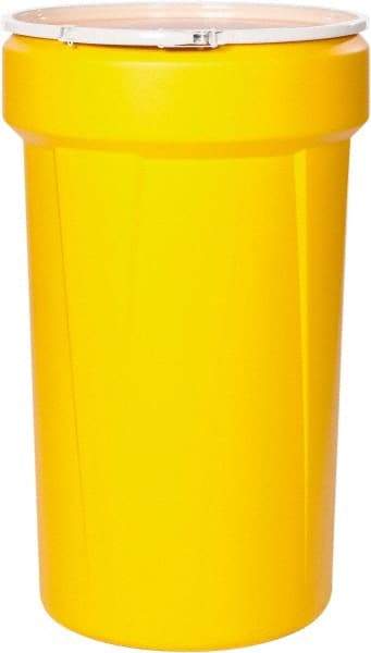 Eagle - 55 Gallon Yellow Tapered Cylinder Polyethylene Open Head Drum - 39-1/8" High x 23-3/4" Diam - USA Tool & Supply