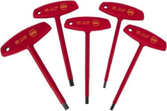 Wiha - 5 Piece, T-Handle Cushion Grip Hex Key Set - 4 to 10mm Range, Chrome Vanadium Molybdenum - USA Tool & Supply