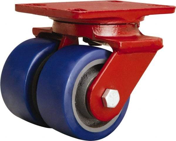 Hamilton - 4" Diam x 2" Wide x 5-5/8" OAH Top Plate Mount Swivel Caster - Polyurethane Mold onto Cast Iron Center, 1,200 Lb Capacity, Sealed Precision Ball Bearing, 4-1/2 x 6-1/2" Plate - USA Tool & Supply
