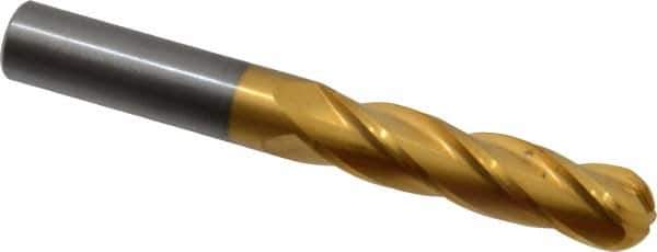 Atrax - 1/2" Diam, 2" LOC, 4 Flute Solid Carbide Ball End Mill - TiN Finish, Single End, 4" OAL, 1/2" Shank Diam - USA Tool & Supply