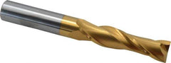 Atrax - 3/4", 3" LOC, 3/4" Shank Diam, 6" OAL, 2 Flute, Solid Carbide Square End Mill - Single End, TiN Finish, Spiral Flute, 30° Helix, Centercutting, Right Hand Cut - USA Tool & Supply