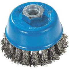 WALTER Surface Technologies - 3" Diam, 5/8-11 Threaded Arbor, Stainless Steel Fill Cup Brush - 0.015 Wire Diam, 12,000 Max RPM - USA Tool & Supply