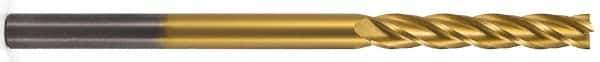 Atrax - 1", 3" LOC, 1" Shank Diam, 6" OAL, 4 Flute, Solid Carbide Square End Mill - Single End, TiN Finish, Spiral Flute, 30° Helix, Centercutting, Right Hand Cut, Right Hand Flute - USA Tool & Supply