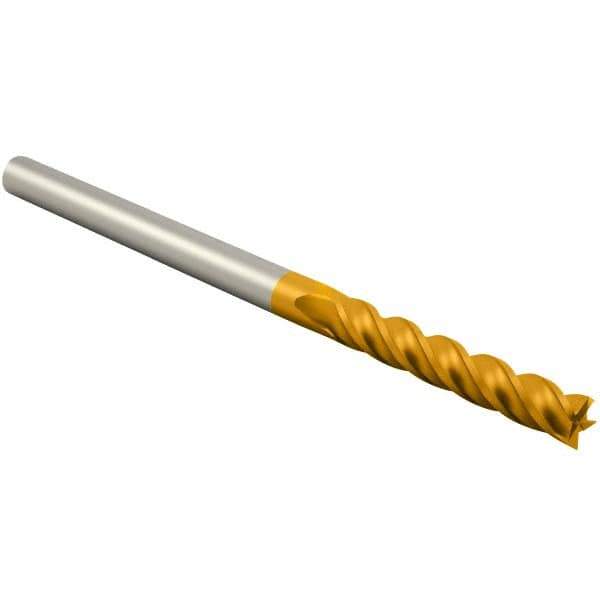 Atrax - 1/2", 3" LOC, 1/2" Shank Diam, 6" OAL, 4 Flute, Solid Carbide Square End Mill - Single End, TiN Finish, Spiral Flute, 30° Helix, Centercutting, Right Hand Cut, Right Hand Flute - USA Tool & Supply