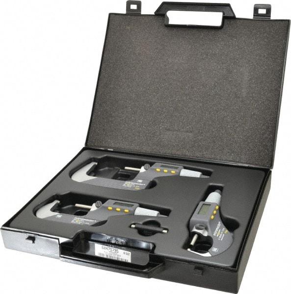 TESA Brown & Sharpe - 0 to 3" Range, 0.001mm Resolution, IP54, Electronic Outside Micrometer Sets - 0.001mm Accuracy, Friction Thimble, Carbide Tipped Measuring Face - USA Tool & Supply