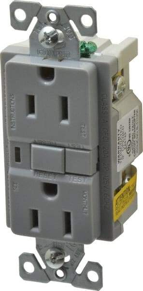Cooper Wiring Devices - 1 Phase, 5-15R NEMA, 125 VAC, 15 Amp, Self Grounding, GFCI Receptacle - 2 Pole, Back and Side Wiring, Tamper Resistant, Specification Grade - USA Tool & Supply