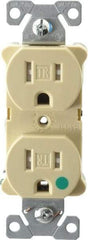 Cooper Wiring Devices - 125 VAC, 15 Amp, 5-15R NEMA Configuration, Ivory, Hospital Grade, Self Grounding Duplex Receptacle - 1 Phase, 2 Poles, 3 Wire, Flush Mount, Tamper Resistant - USA Tool & Supply