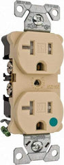 Cooper Wiring Devices - 125 VAC, 20 Amp, 5-20R NEMA Configuration, Ivory, Hospital Grade, Self Grounding Duplex Receptacle - 1 Phase, 2 Poles, 3 Wire, Flush Mount, Chemical, Impact and Tamper Resistant - USA Tool & Supply