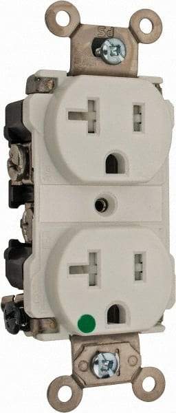 Cooper Wiring Devices - 125 VAC, 20 Amp, 5-20R NEMA Configuration, White, Hospital Grade, Self Grounding Duplex Receptacle - 1 Phase, 2 Poles, 3 Wire, Flush Mount, Chemical, Impact and Tamper Resistant - USA Tool & Supply