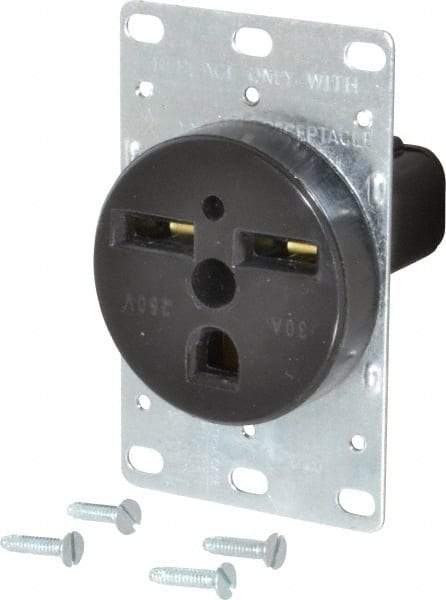 Cooper Wiring Devices - 250 VAC, 30 Amp, 6-30R NEMA Configuration, Black, Specification Grade, Self Grounding Single Receptacle - 1 Phase, 2 Poles, 3 Wire, Flush Mount, Corrosion Resistant - USA Tool & Supply