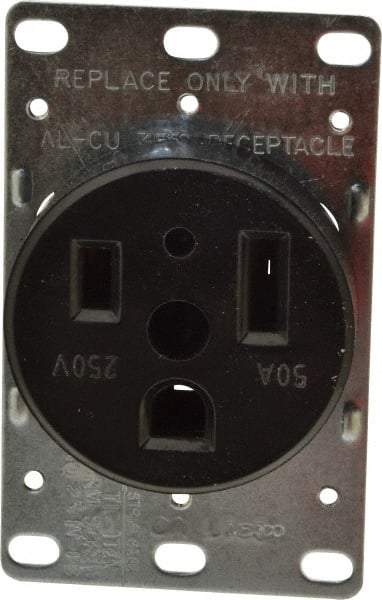 Cooper Wiring Devices - 250 VAC, 50 Amp, 6-50R NEMA Configuration, Black, Specification Grade, Self Grounding Single Receptacle - 1 Phase, 2 Poles, 3 Wire, Flush Mount, Corrosion Resistant - USA Tool & Supply