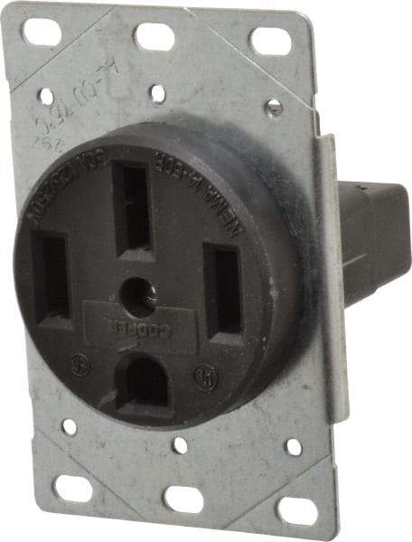 Cooper Wiring Devices - 125/250 VAC, 50 Amp, 14-50R NEMA Configuration, Black, Industrial Grade, Ungrounded Single Receptacle - 1 Phase, 3 Poles, 3 Wire, Flush Mount, Corrosion Resistant - USA Tool & Supply