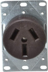 Cooper Wiring Devices - 125/250 VAC, 50 Amp, 10-50R NEMA Configuration, Brown, Specification Grade, Ungrounded Single Receptacle - 1 Phase, 3 Poles, 3 Wire, Flush Mount, Corrosion Resistant - USA Tool & Supply