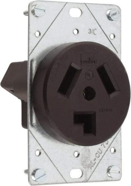 Cooper Wiring Devices - 125/250 VAC, 30 Amp, 10-30R NEMA Configuration, Brown, Specification Grade, Ungrounded Single Receptacle - 1 Phase, 3 Poles, 3 Wire, Flush Mount, Corrosion Resistant - USA Tool & Supply