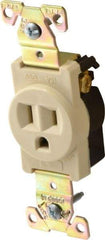Cooper Wiring Devices - 125 VAC, 20 Amp, 5-20R NEMA Configuration, Ivory, Industrial Grade, Self Grounding Single Receptacle - 1 Phase, 2 Poles, 3 Wire, Flush Mount, Chemical, Heat and Impact Resistant - USA Tool & Supply