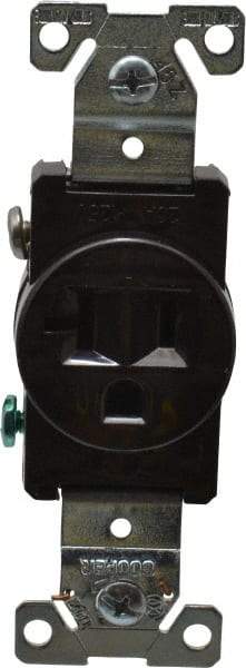Cooper Wiring Devices - 125 VAC, 20 Amp, 5-20R NEMA Configuration, Brown, Industrial Grade, Self Grounding Single Receptacle - 1 Phase, 2 Poles, 3 Wire, Flush Mount, Chemical, Heat and Impact Resistant - USA Tool & Supply