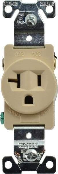 Cooper Wiring Devices - 125 VAC, 20 Amp, 5-20R NEMA Configuration, Ivory, Industrial Grade, Self Grounding Single Receptacle - 1 Phase, 2 Poles, 3 Wire, Flush Mount, Chemical, Heat and Impact Resistant - USA Tool & Supply